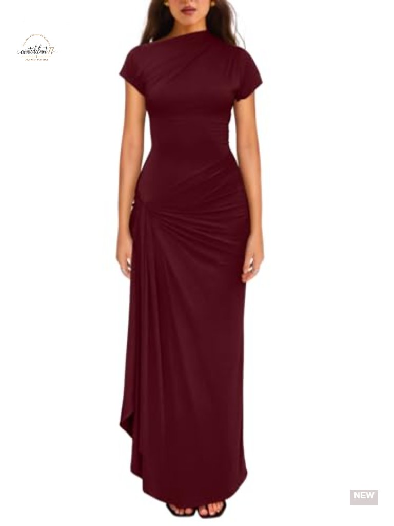 Short Sleeve Ruched Split Bodycon Party Dress